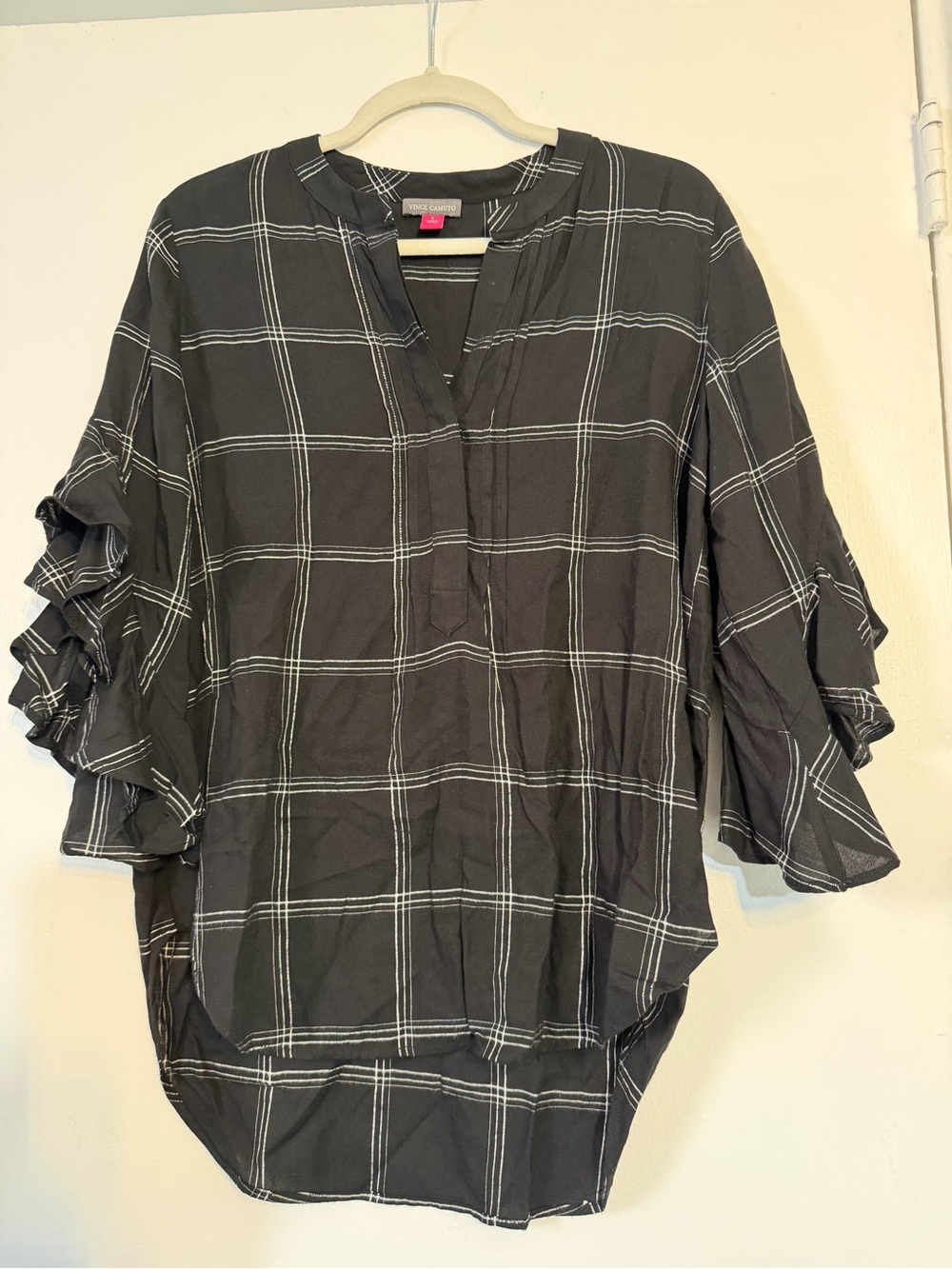 Vince Camuto Black Tunic with White Pinstripe Accents